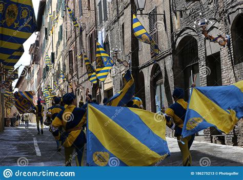 Flags Of The Siena Contrade Districts For The Palio Festival Editorial