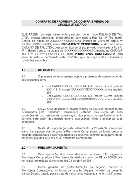 Contrato De Promessa De Compra E Venda De VeÍculo Modelo Scribd