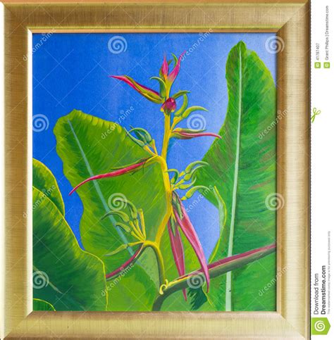 Original Acrylic Painting Of Tropical Flower Stock Illustration
