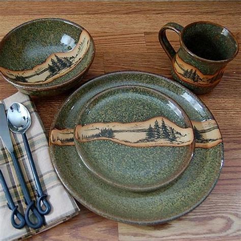 Rustic Mountain Scene Dinnerware In 2020 With Images Rustic Cabin