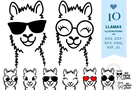 Llamas Svg Files 10 Lama Illustrations