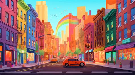 A Vibrant Desktop Wallpaper Featuring A City Street With Colorful