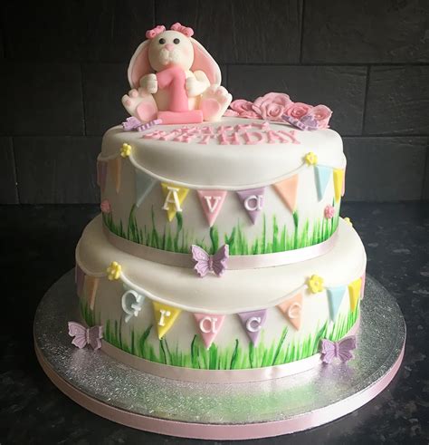 Cute 1st Birthday Cake With Little Bunny And Bunting Cake Different