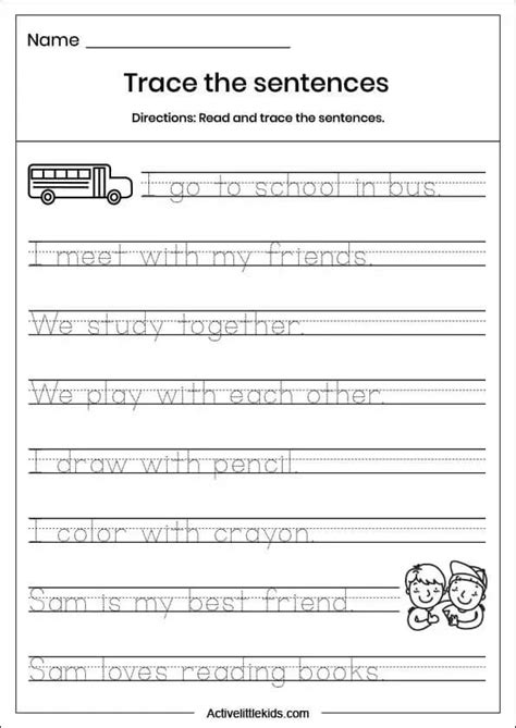 Trace The Sentences Worksheet For Kids To Practice Their Writing Skills