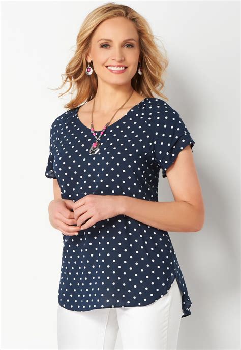 This Lightweight Flowy Blouse Is Detailed With A Classic Dot Print