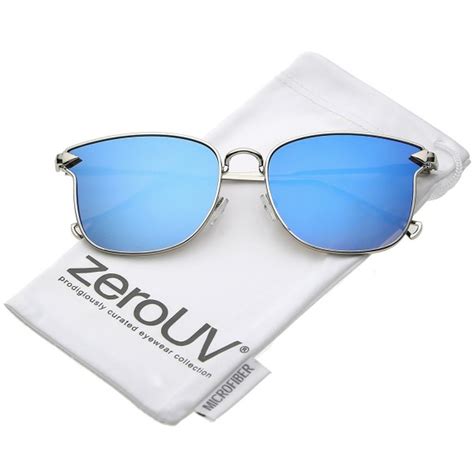 Modern Metal Slim Hook Arms Mirrored Flat Lens Square Sunglasses 55mm Silver Blue Mirror