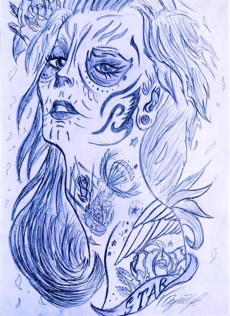 Girl With Skull Face Tattoo Sketch By Mrskull05 On Deviantart