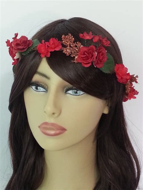 Red Floral Fairy Flower Crown Bridal By Emilyrosecouture12 On Etsy