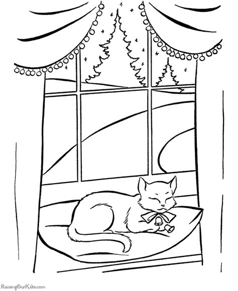 Christmas window coloring page from easy peasy and fun. Christmas coloring pages - A cat nap!