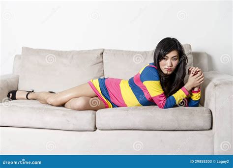 Asian Woman On A Couch Stock Image Image Of Posing Attractive 29855203