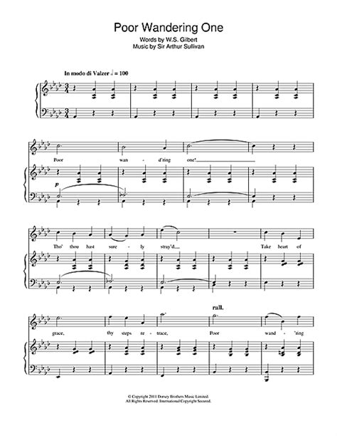 Poor Wandering One Piano Sheet Music Notes Chords By Gilbert