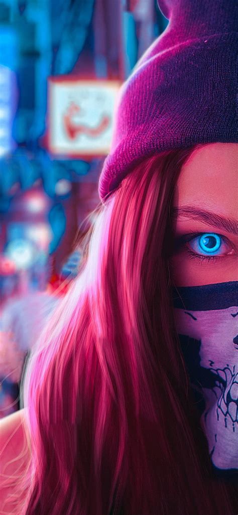 5120x2880px 5k Free Download Girly Blue Eyes Female Girl Mask Masked Neon New