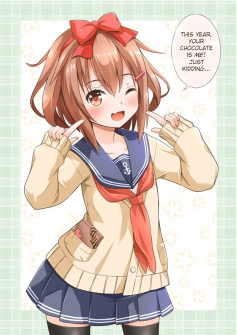 safebooru 1girl d anchor symbol blush bow brown eyes brown hair cardigan commentary request