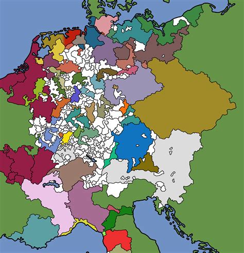 The Map Of Hre At 1444 With Eu4 Nations Colored In Reu4