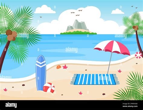 Happy Summer Time In Beach Seaside Vector Illustration For Background