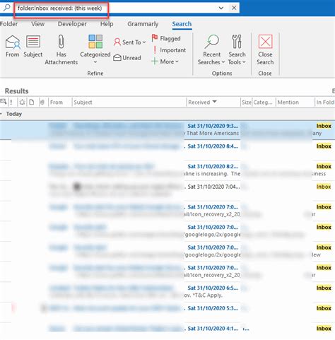Outlook Inbox Layout