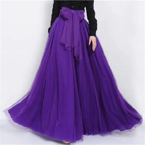 Elegant Purple Long Skirt With Sashes Floor Length Dreamlike Maxi Tulle