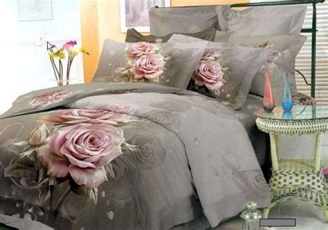 Grey Pink Floral Bedding Comforter Set King Queen Size Bedspread Duvet Cover Bed In A Bag Sheets
