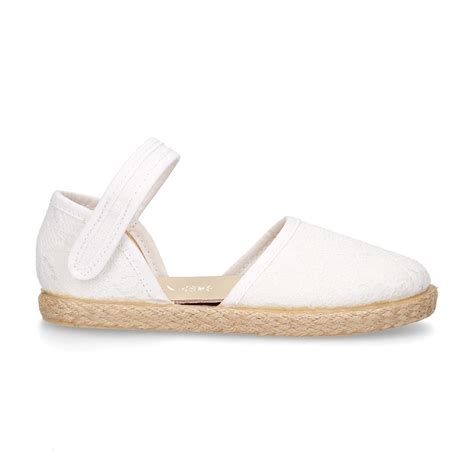 White Canvas Espadrille Shoes With Laces Design And Hook And Loop Strap