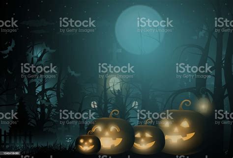 Selamat Halloween Latar Belakang Dan Labu Pohon Menakutkan Di Kuburan