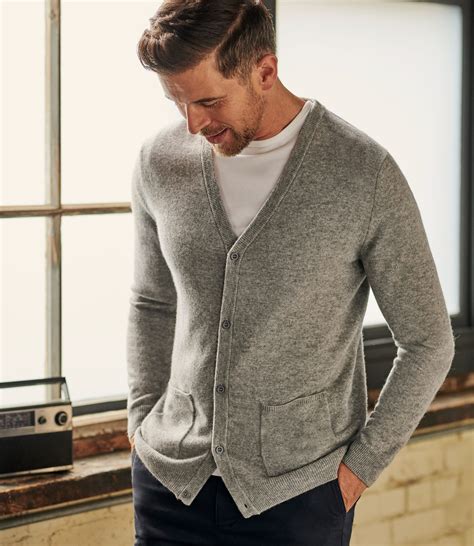 Grey Marl Mens Pure Cashmere V Neck Cardigan Woolovers Au