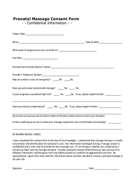 Printable Massage Therapy Consent Form Template Printable Forms Free Online