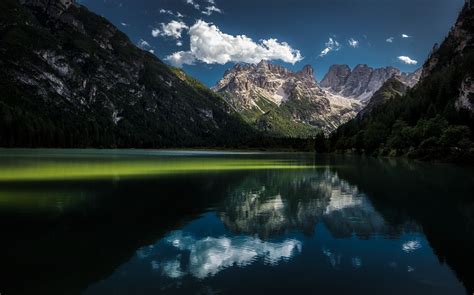 Nature Landscape Lake Mountains Water Reflection Forest Clouds Sunlight