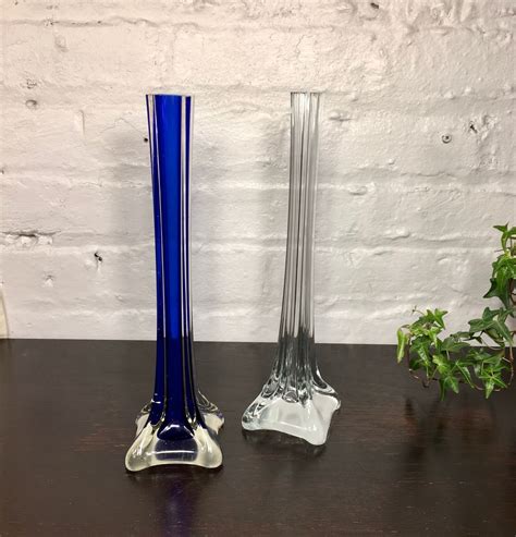 Two Thin Square Vases Cobalt Blue Glass Fluted Base Vase Etsy