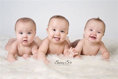 9 Month Old Triplet Baby Studio Photo Session Twin Girls And Fraternal