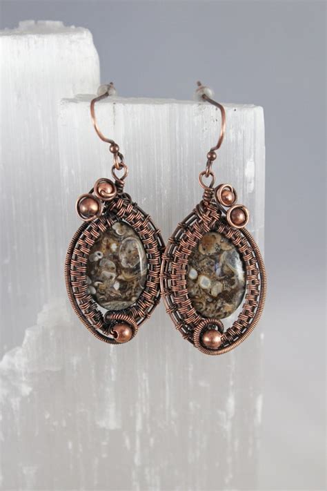 Turtella Jasper And Copper Wire Wrapped Earrings Etsy