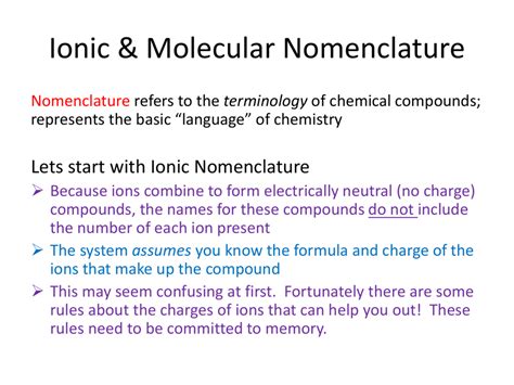 Ionic And Molecular Nomenclature