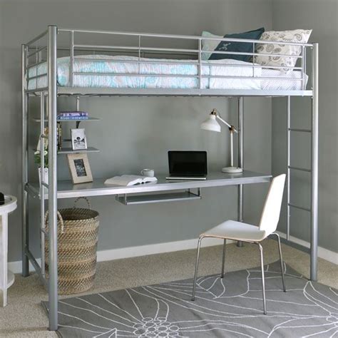 We built a loft bed for our son's room! Twin Size Silver Metal Loft Bed with Desk Underneath ...