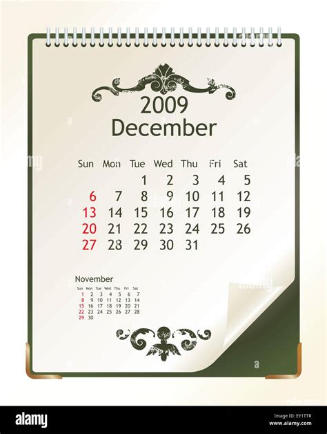 2009 Calendar With A Blanknote Paper Vector Illustration Stock Vector