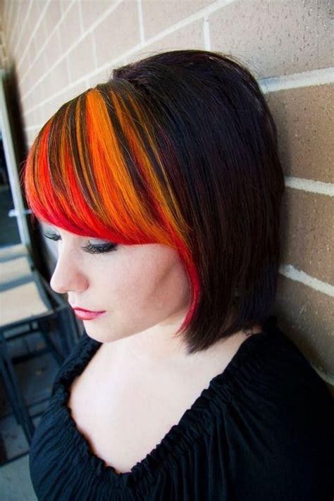 Black Hair With Red And Orange Fringe If I Could I Would