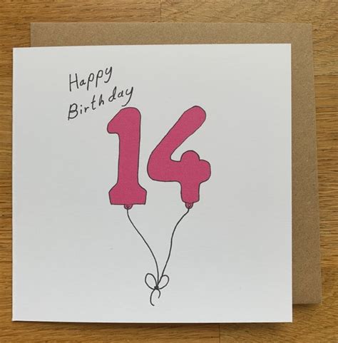 14th Birthday Card 14 Card Girl 14 Card 14 Balloons Pink Etsy