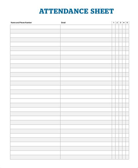 Printable Attendance Log Sheet