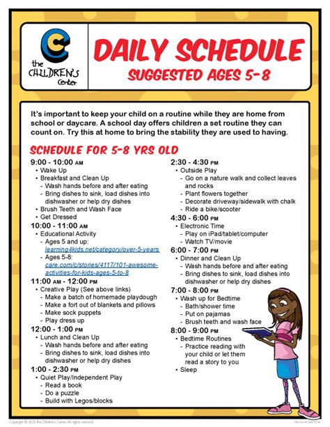 Daily Schedule Ages 5 8 The Childrens Center