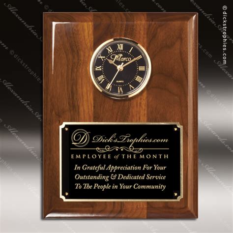 Corporate Walnut Plaque Wall Clock Black Face Placard Award Engraved Plaque Wall Clocks