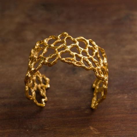 Wide Gold Cuff Bracelet Arm Cuff Beehive Bracelet Bridal By Sagia Arm