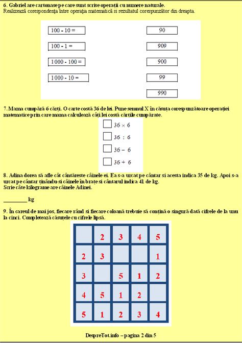 Teste Pisa Evaluare Nationala Matematica Clasa 4 Varianta 1