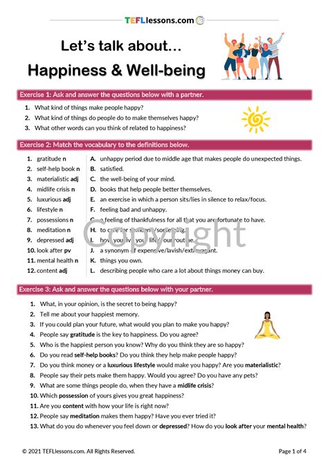 Happiness Speaking Activity Tefl Lessons Free Esl