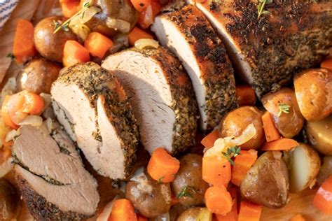 Searing the meat forms a lovely crust sealing in the natural juices. Herb Crusted Pork Tenderloin with Carrots, Onions, and ...