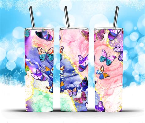 Seamless Butterfly Alcohol Ink Wrap 20 Oz Skinny Tumbler Etsy