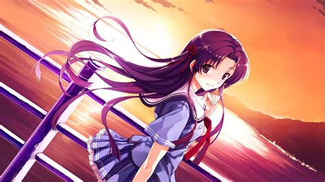 Wallpaper Illustration Sunset Long Hair Anime Girls Purple Hair