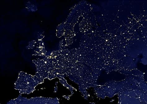 Detailed Satellite Map Image Of Europe At Night Europe At Night