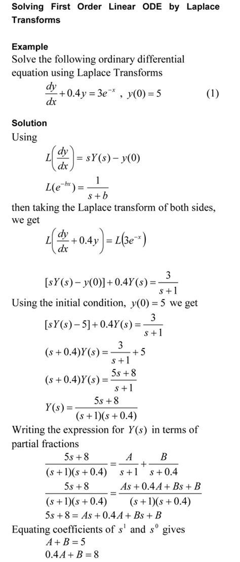 Example Solving A First Order Ode By Laplace Transforms The