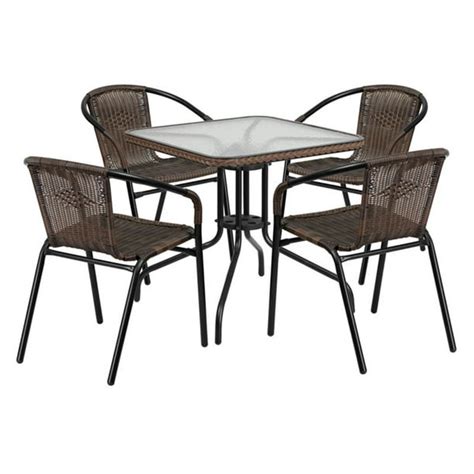 Flash Furniture Outdoor Patio Dining Set Glass Table With 4 Rattan