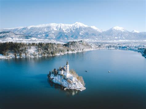 Aerial View Of Lake Bled In Winter Bled Slovenia Stock Image Image