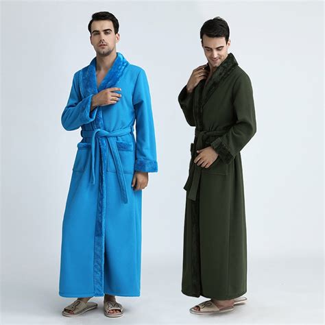 Men Extra Long Thickening Fleece Kimono Fur Thermal Bath Robe Male Plus