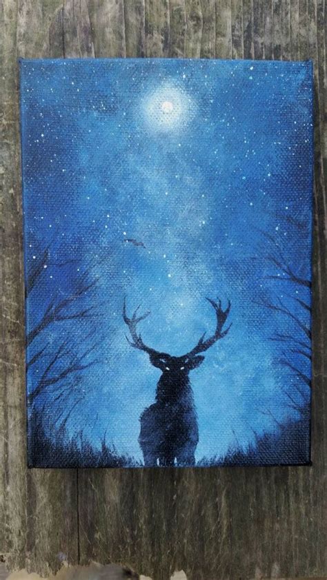 Original Deer Painting Galaxy Canvas Painting Mini Original Painting